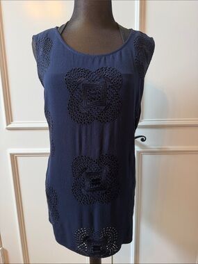 Daniel Rainn Navy Crochet-Panel Sleeveless Tank